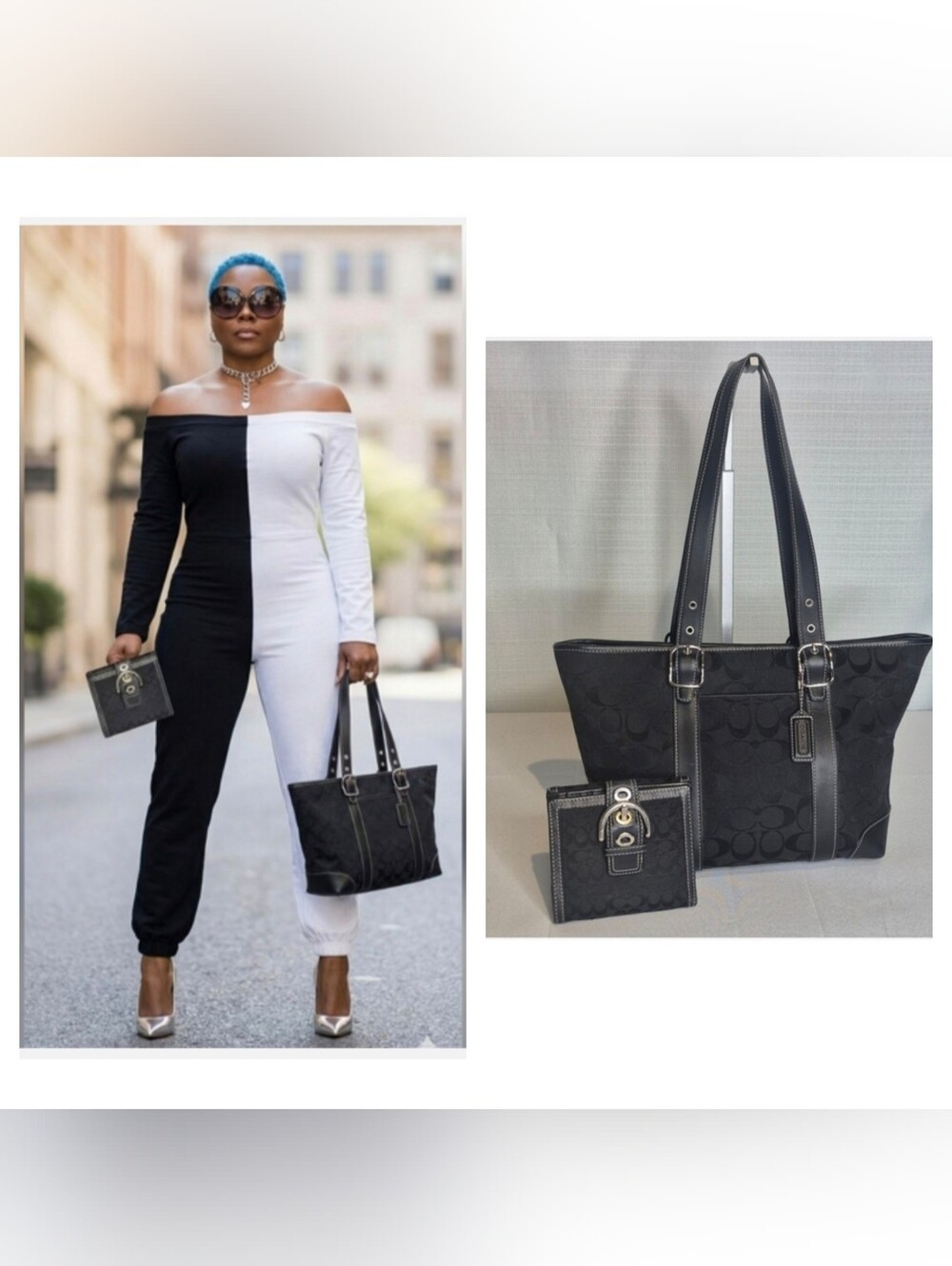 Coach 2pc Signature Tote Bag And Wallet Set